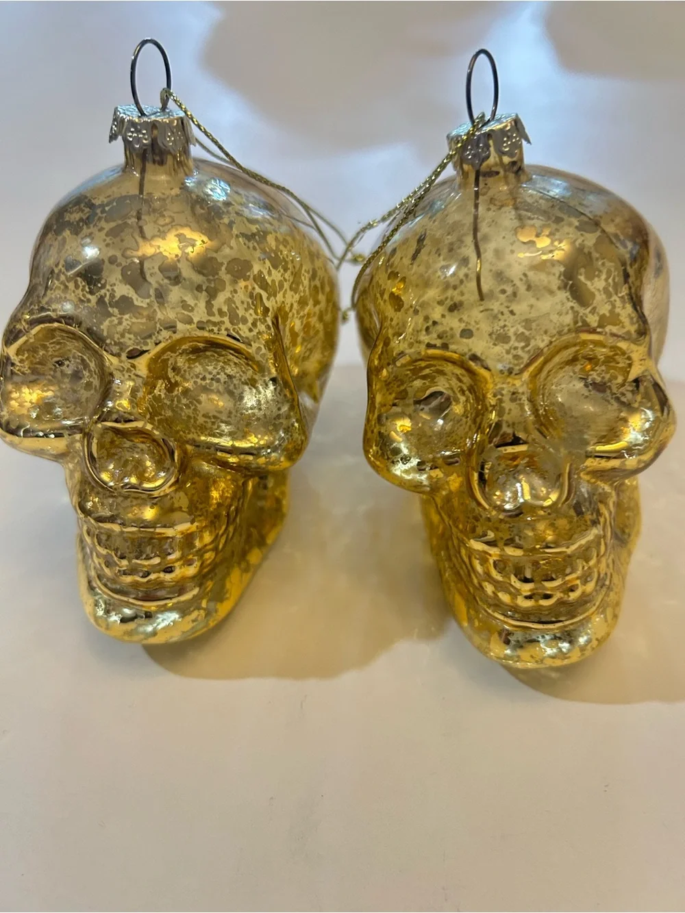 Gold Faux Mercury Glass Skull Ornaments Skeleton Christmas